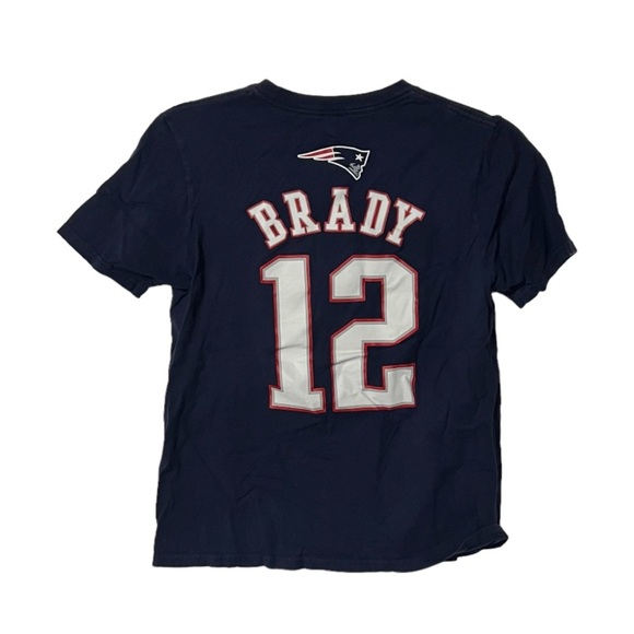 NFL Patriots Kids Short Sleeve Tee TOM BRADY #12 Navy Blue Size Large 14/16 - Picture 2 of 4